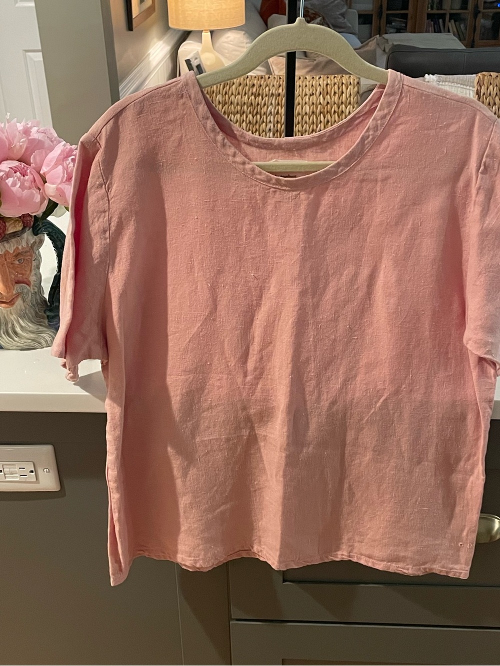 100% Linen Flax Women's Lightweight Boxy Linen Top in Dusty Pink